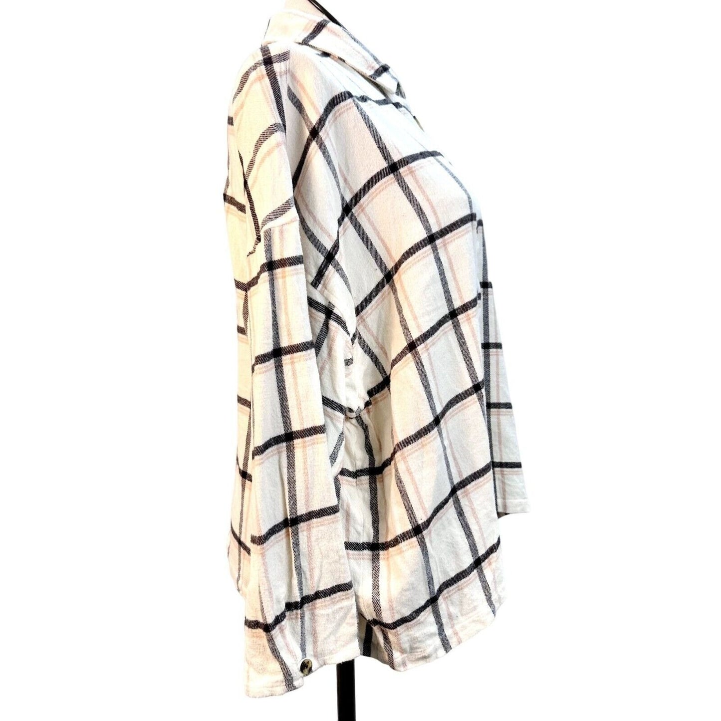 Madewell Flannel Shirt 2X Beige Peach Black Plaid Button Up Long Sleeve