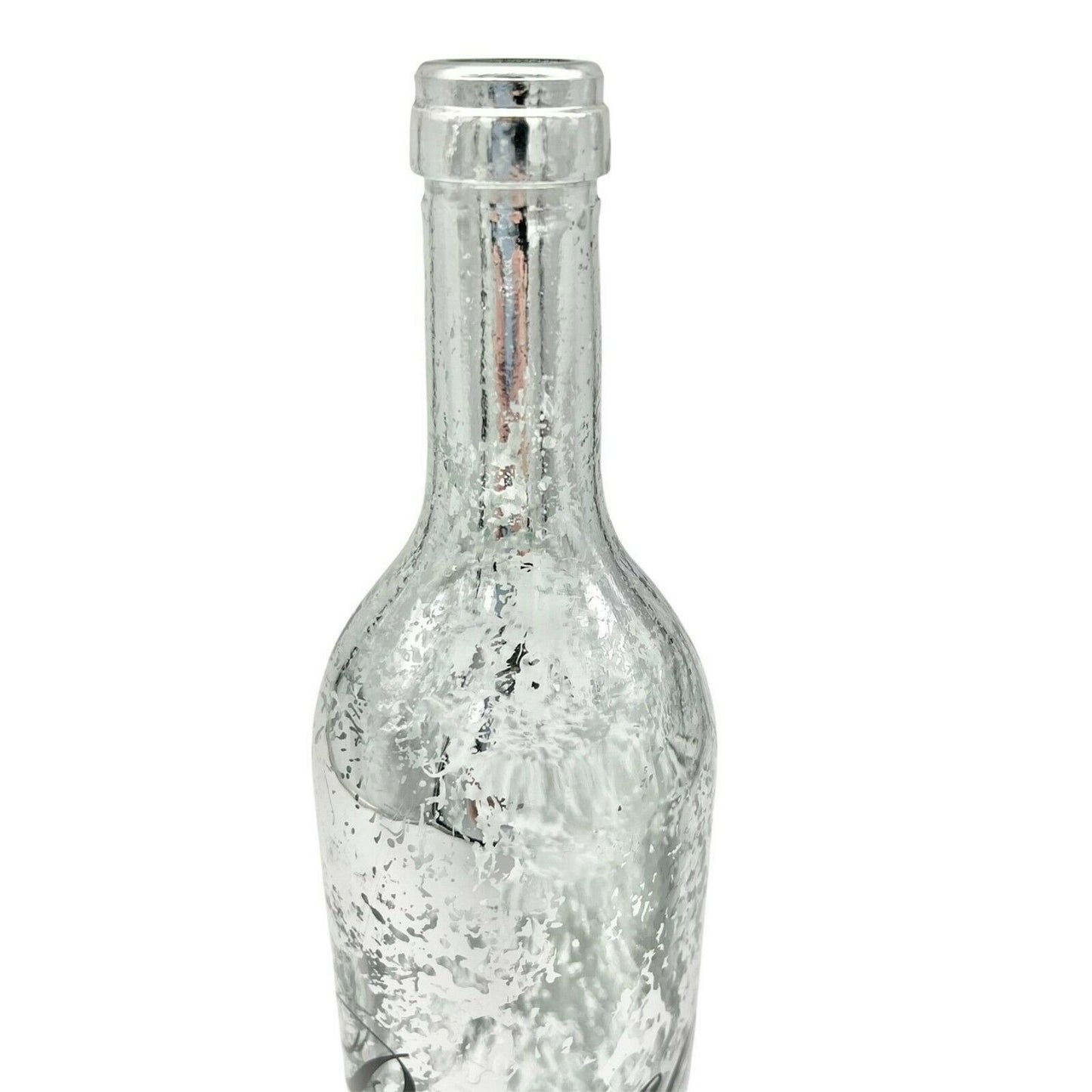 Upcycled Painted Peace Wine Bottle 12in Decor Silver