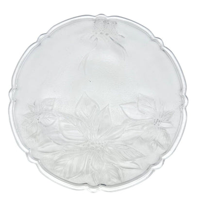 Vintage Serving Plate 13 inch Round Clear Etched Poinsettias