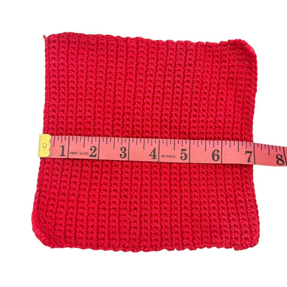 Crocheted Trivet and 2 Pot Holders Red with Green White Trim Christmas
