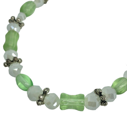 Handcrafted Bracelet White & Green Beads Silver Toggle Clasp Beads Spring NEW