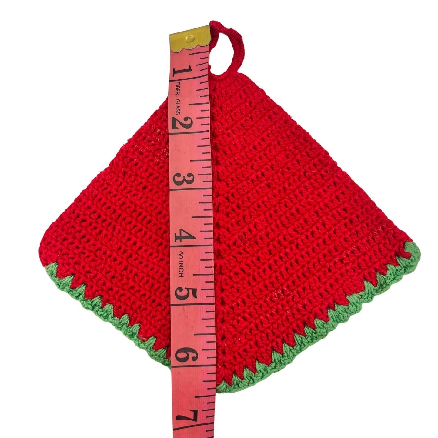 Crocheted Trivet and 2 Pot Holders Red with Green White Trim Christmas