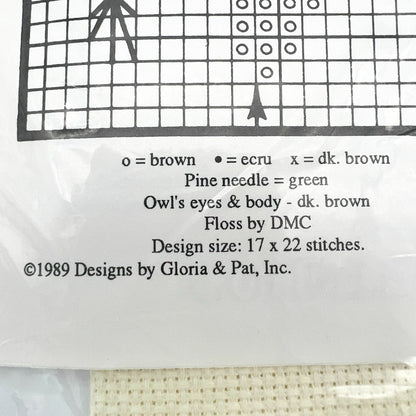 Vintage 1989 Designs by Gloria & Pat Mini Owl Beginner Cross Stitch Kit