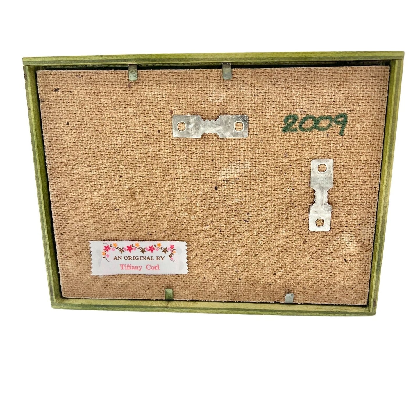 Hand Crafted Shadow Box 7.5 x 5.5 x 3 Green Snowman Christmas Mixed Media