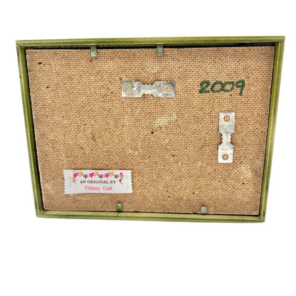 Hand Crafted Shadow Box 7.5 x 5.5 x 3 Green Snowman Christmas Mixed Media
