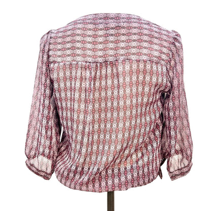 American Rag Small Purple Pattern 3/4 Sleeve Semi Sheer Top Gathered Waist NWOT