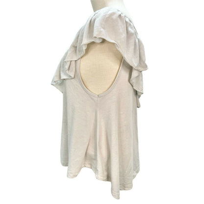 Women's Large Light Gray Sleeveless Top with Lace Neck Trim Ruffle Collar