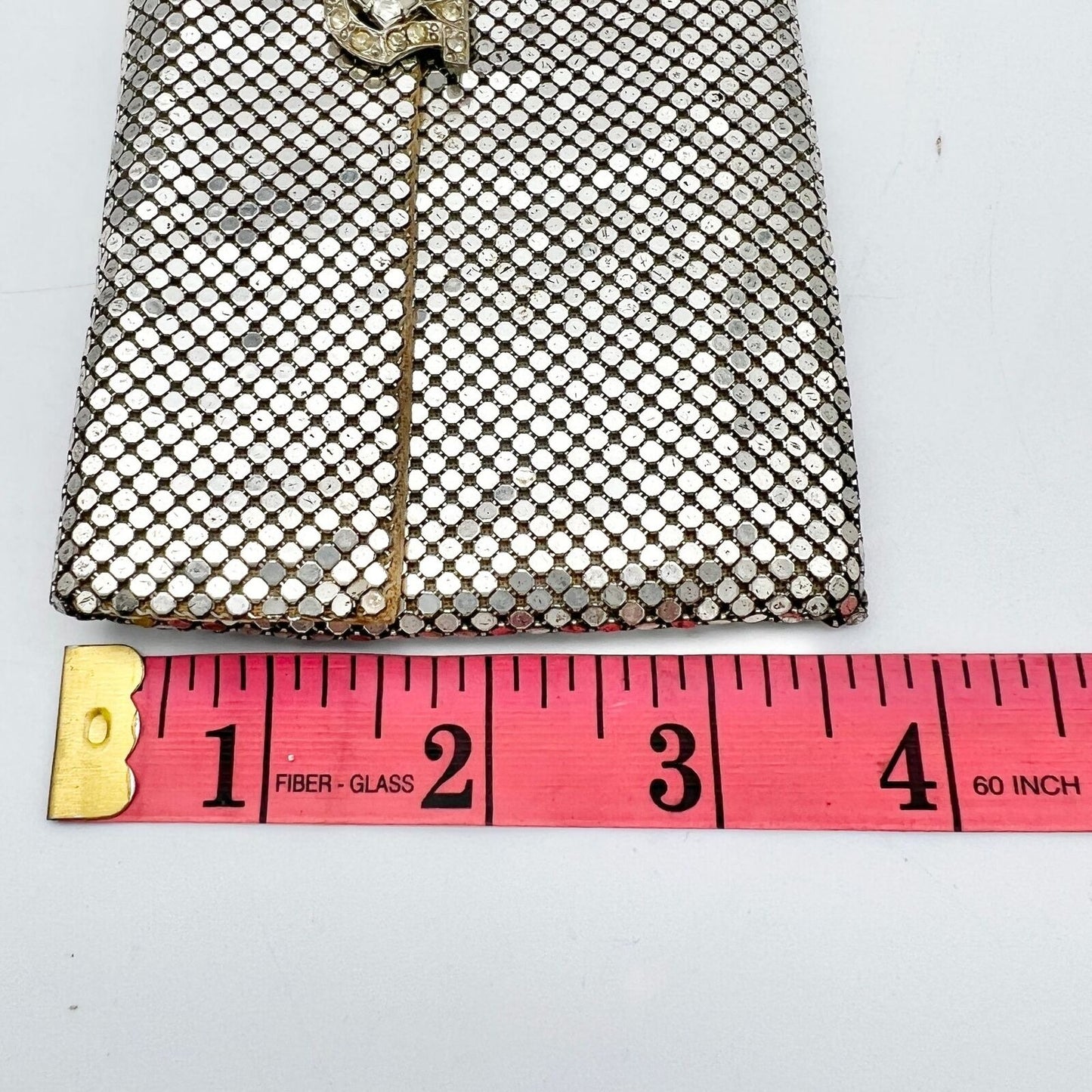 Vintage Whiting & Davis Co Purse Silver Mesh 6.5 x 3.5 Clutch Crystal Clasp