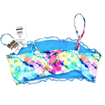 No Boundaries Bikini Top Junior M(7-9) Blue Tie Dye Lettuce Edge NWT
