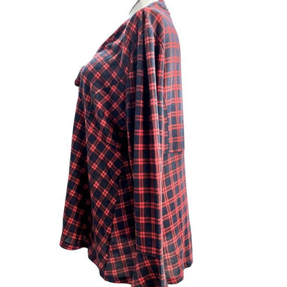 Suzanne Betro Tunic Top 3X Red Navy Plaid V-Neck Tie-Front NWT