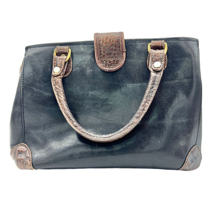 Vintage Brahmin Satchel Purse 10 x 7 x 5 Black Brown Leather Zip Closure