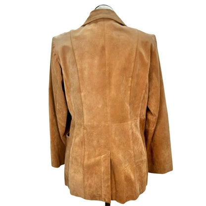 Dialogue Women's Large Camel Suede Leather Coat Polyester Lining