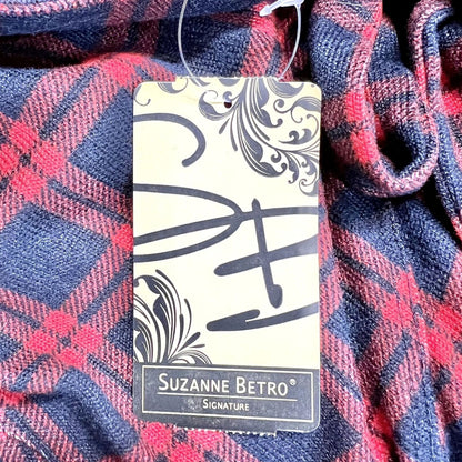 Suzanne Betro Tunic Top 3X Red Navy Plaid V-Neck Tie-Front NWT
