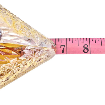 Footed Candy Nut Dish 6.5 x 4.5 Iridescent Marigold Diamond Shape Flowers