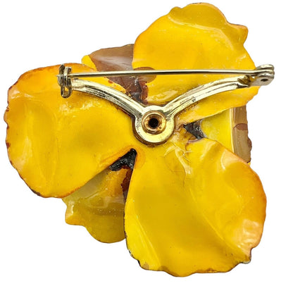 Brooch Flower Yellow Gold Brown 2.5 inch Vintage