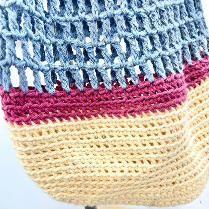 Handmade Crocheted Crossbody Large Market Bag Gray Burgundy