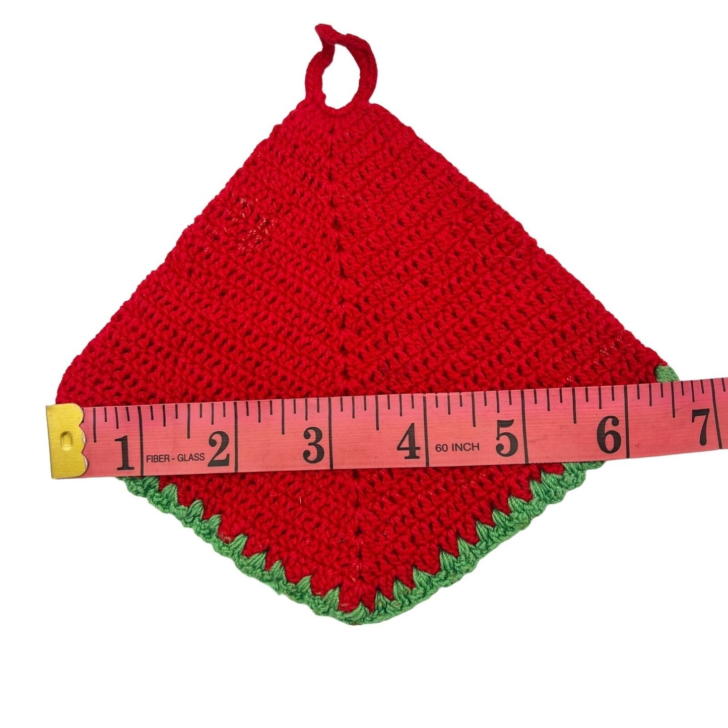 Crocheted Trivet and 2 Pot Holders Red with Green White Trim Christmas
