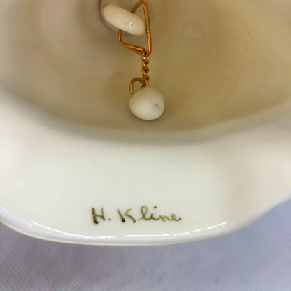 H Kline Porcelain Hand-Painted 5" Hand Bell Eggshell W Pink Rose Gold Accent EUC
