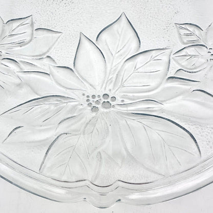 Vintage Serving Plate 13 inch Round Clear Etched Poinsettias