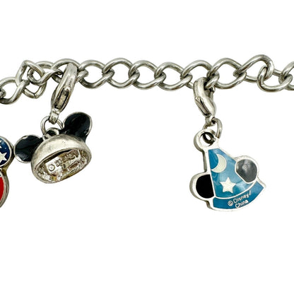 Disney Charm Bracelet Silvertone with Mickey Mouse Ruby Colored Stones Necklace