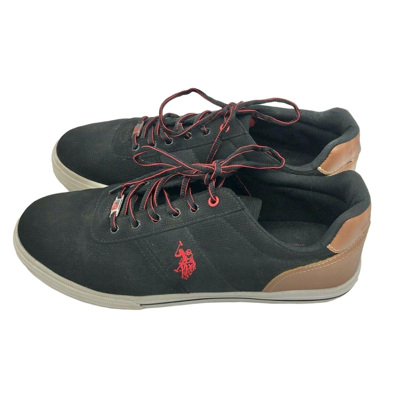 US Polo Assn Men's size 12 Black Sneakers with Tan and Red Features