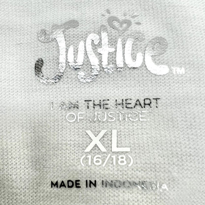 Justice T-shirt Girl's XL(16-18) White Justice Peace Sign Cuffed Sleeve NWT