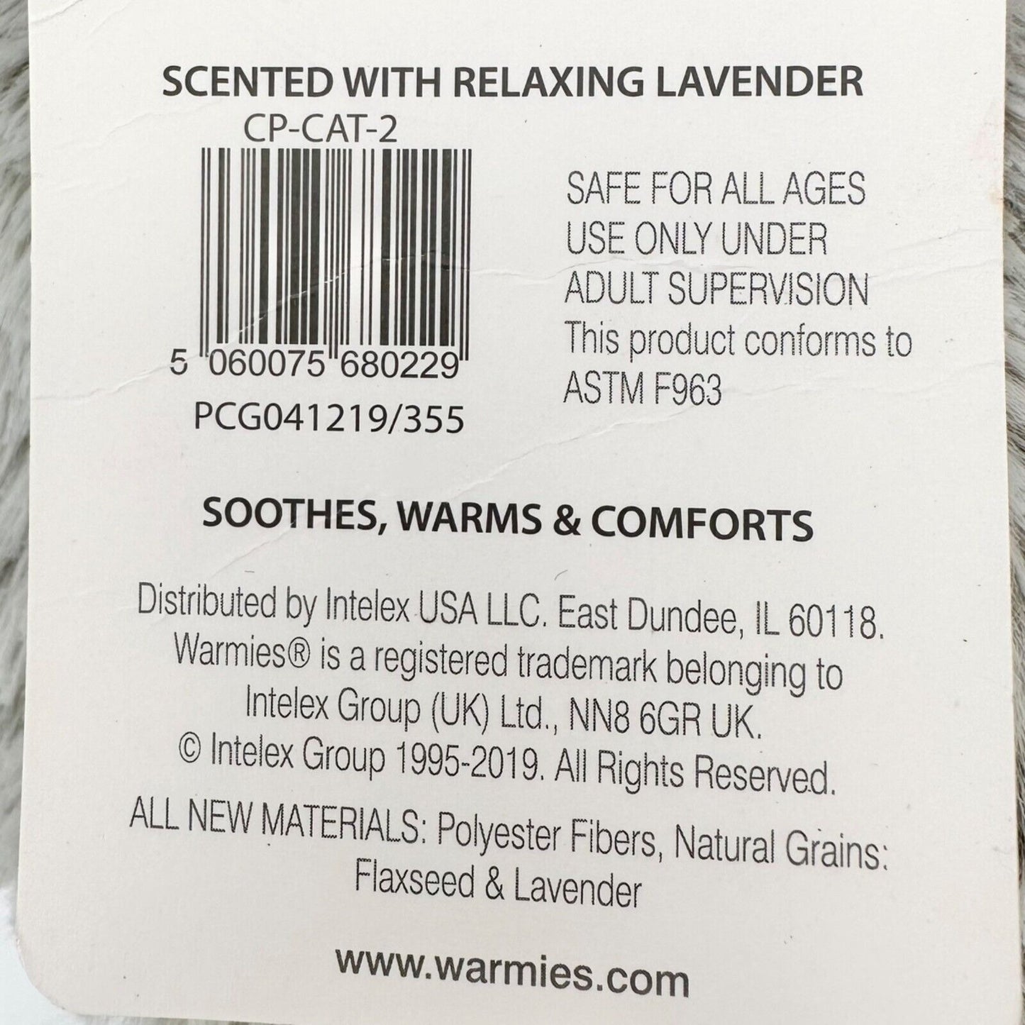 Warmies Cat 14 x 9 Gray White Microwaveable Scented with Relaxing Lavender NWT