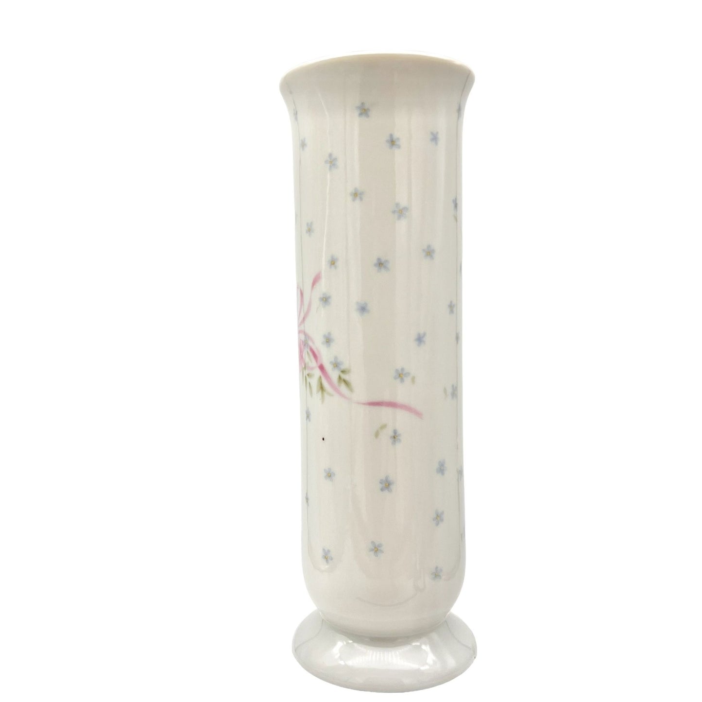 Vintage 1993 Japanese Bud Cylinder Vase By FTD Porcelain White Floral 6.5”