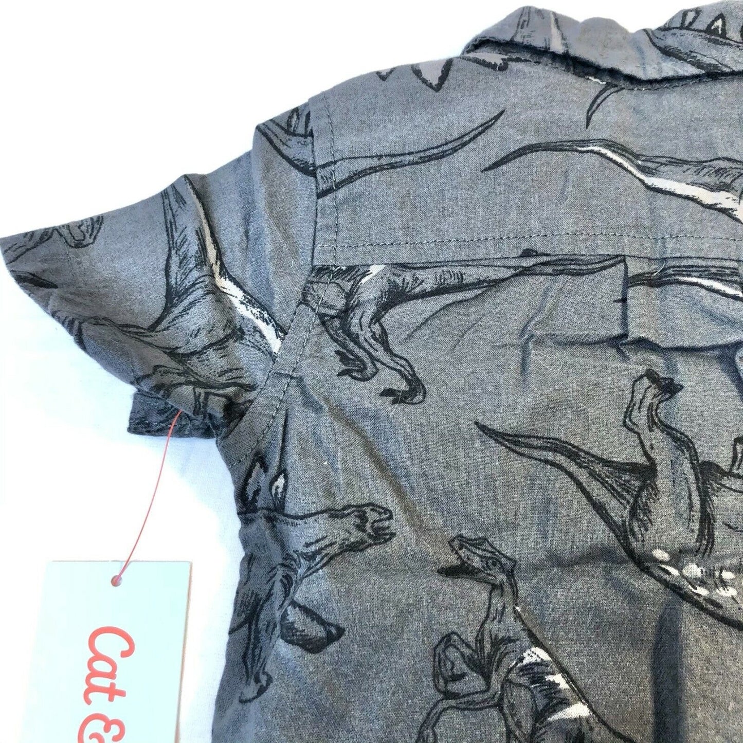 Cat & Jack 12M Dinosaur Woven Black and Gray Button Down Shirt NWT