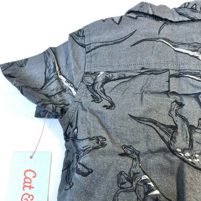 Cat & Jack 12M Dinosaur Woven Black and Gray Button Down Shirt NWT