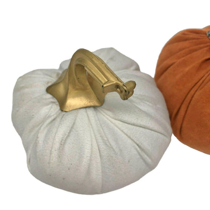 Set Of 3 Fabric Pumpkins With Decorative Stems In Orange & White