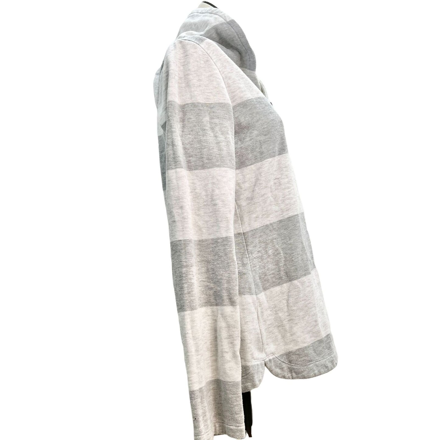 Tommy Hilfiger Shawl Collar Pullover Small Gray White Stripe Fleece Long Sleeves