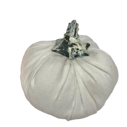 Set Of 3 Fabric Pumpkins With Decorative Stems In Orange & White