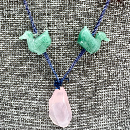 Cord Fetish Necklace 28 in Precious Gemstone Animals Rose Quartz Pendant