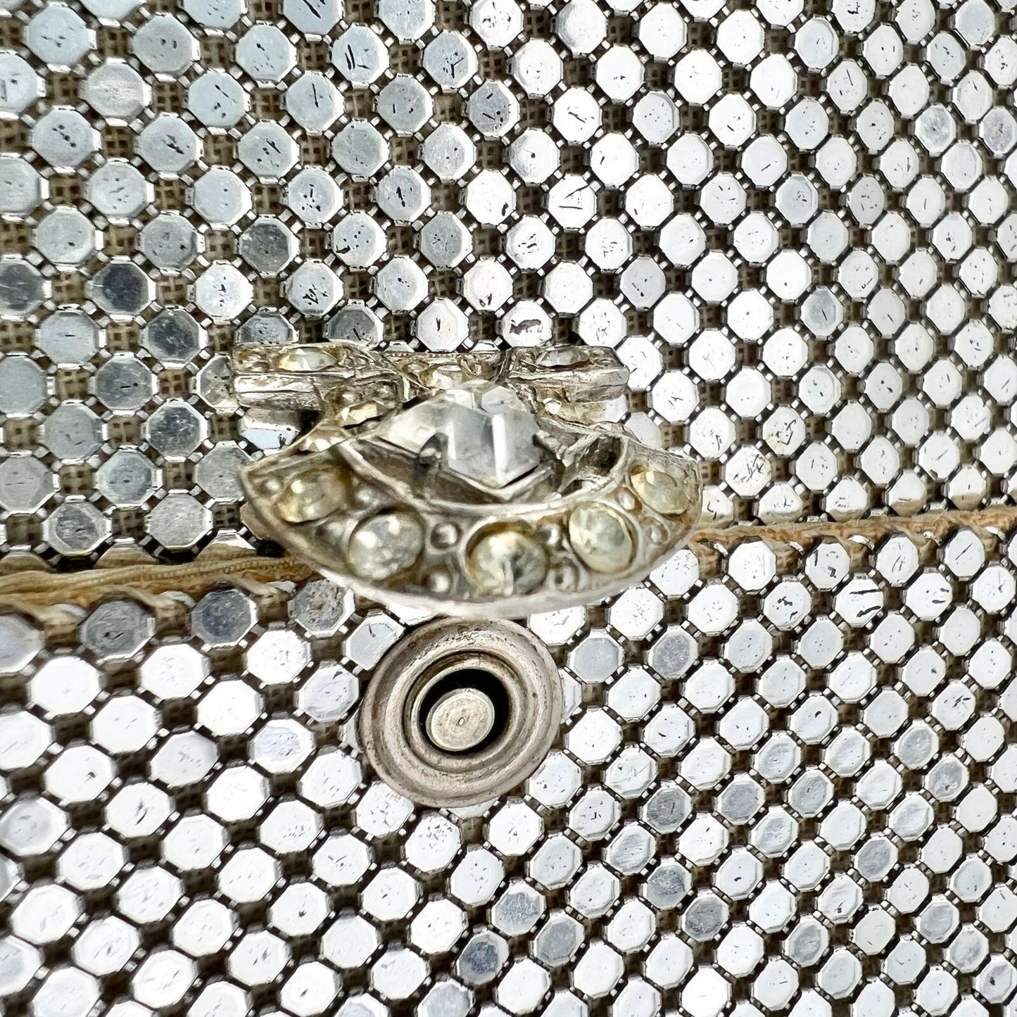 Vintage Whiting & Davis Co Purse Silver Mesh 6.5 x 3.5 Clutch Crystal Clasp