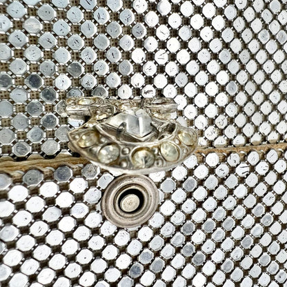 Vintage Whiting & Davis Co Purse Silver Mesh 6.5 x 3.5 Clutch Crystal Clasp