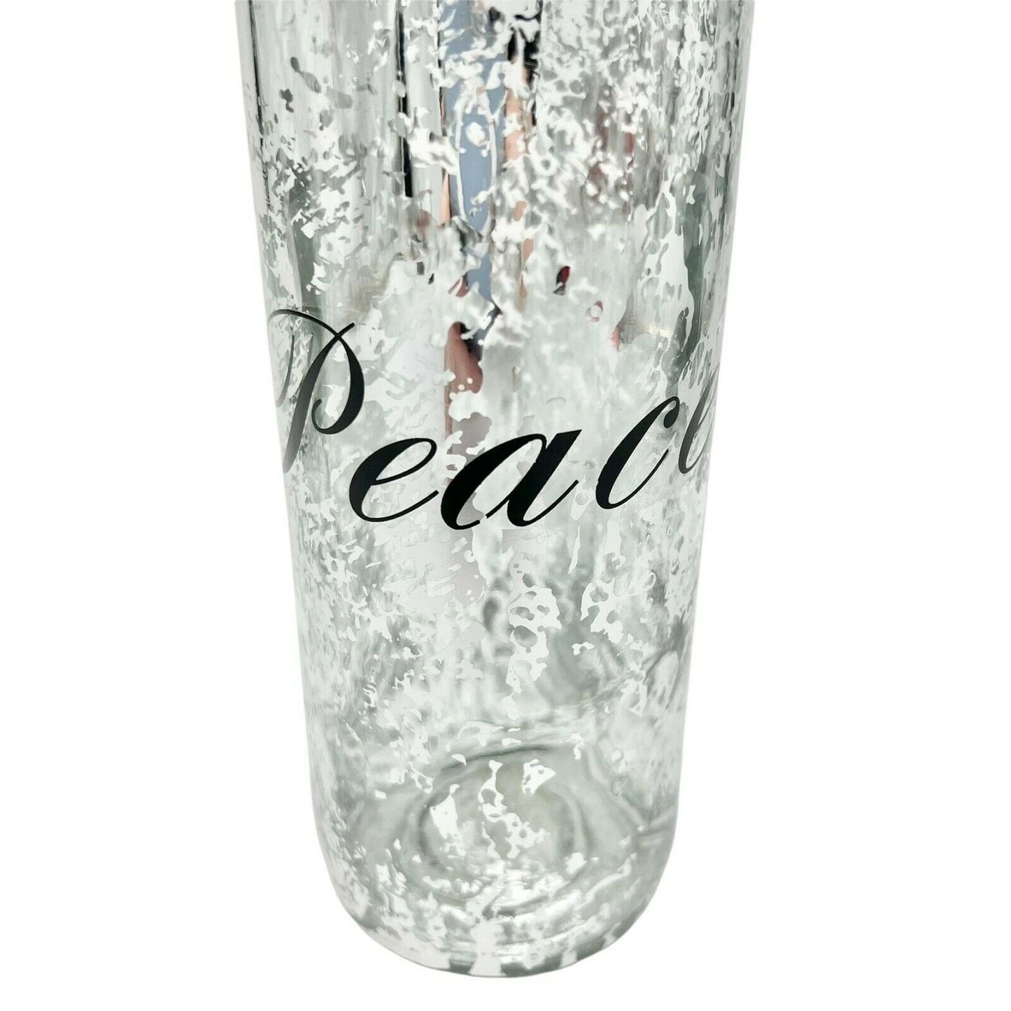 Upcycled Painted Peace Wine Bottle 12in Decor Silver