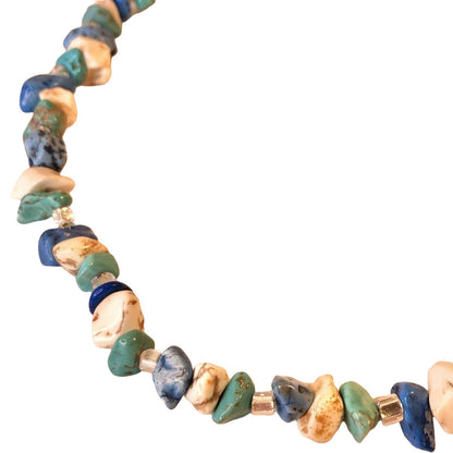 Handcrafted Necklace Beachy Stones Glass Beads Marbled Blues and White NEW