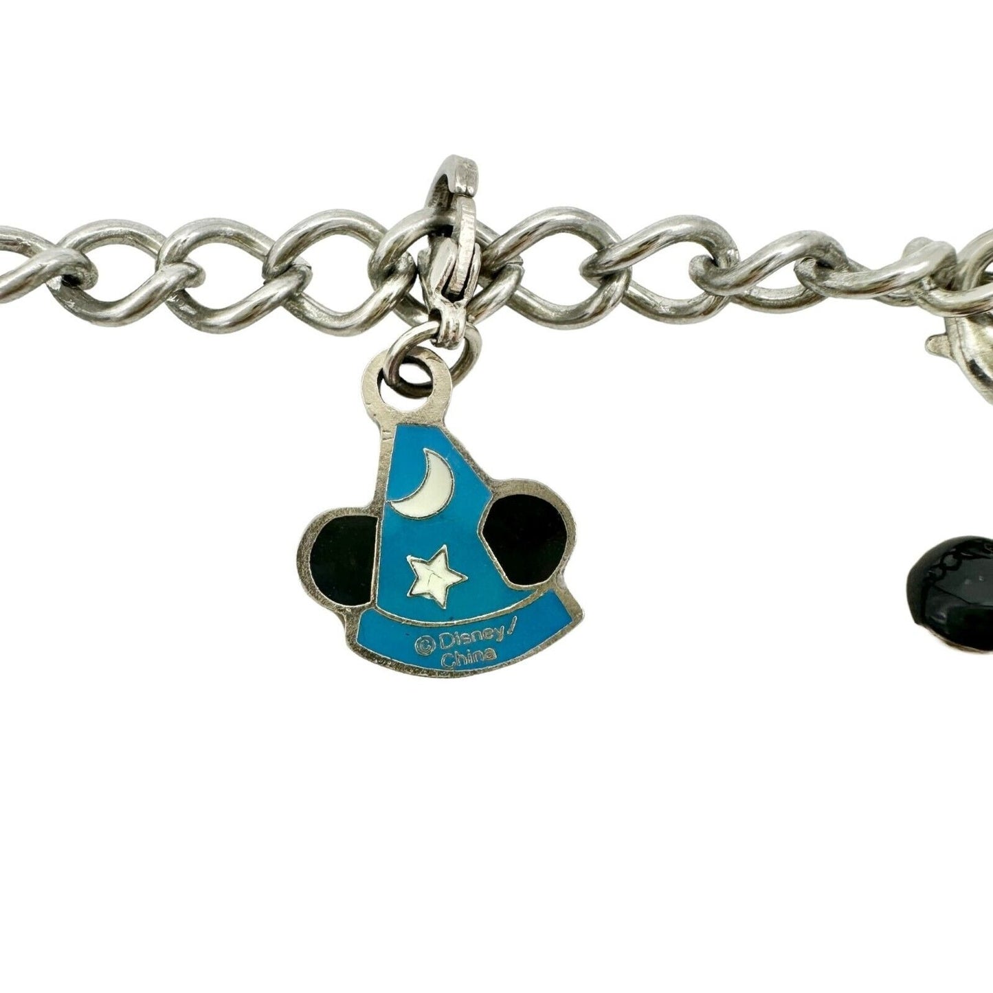 Disney Charm Bracelet Silvertone with Mickey Mouse Ruby Colored Stones Necklace