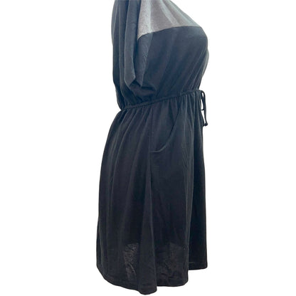 Delirious Womens 2X Black Gray Colorblock Dress Drawstring Waist and Pockets