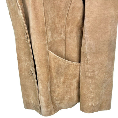 Dialogue Women's Large Camel Suede Leather Coat Polyester Lining