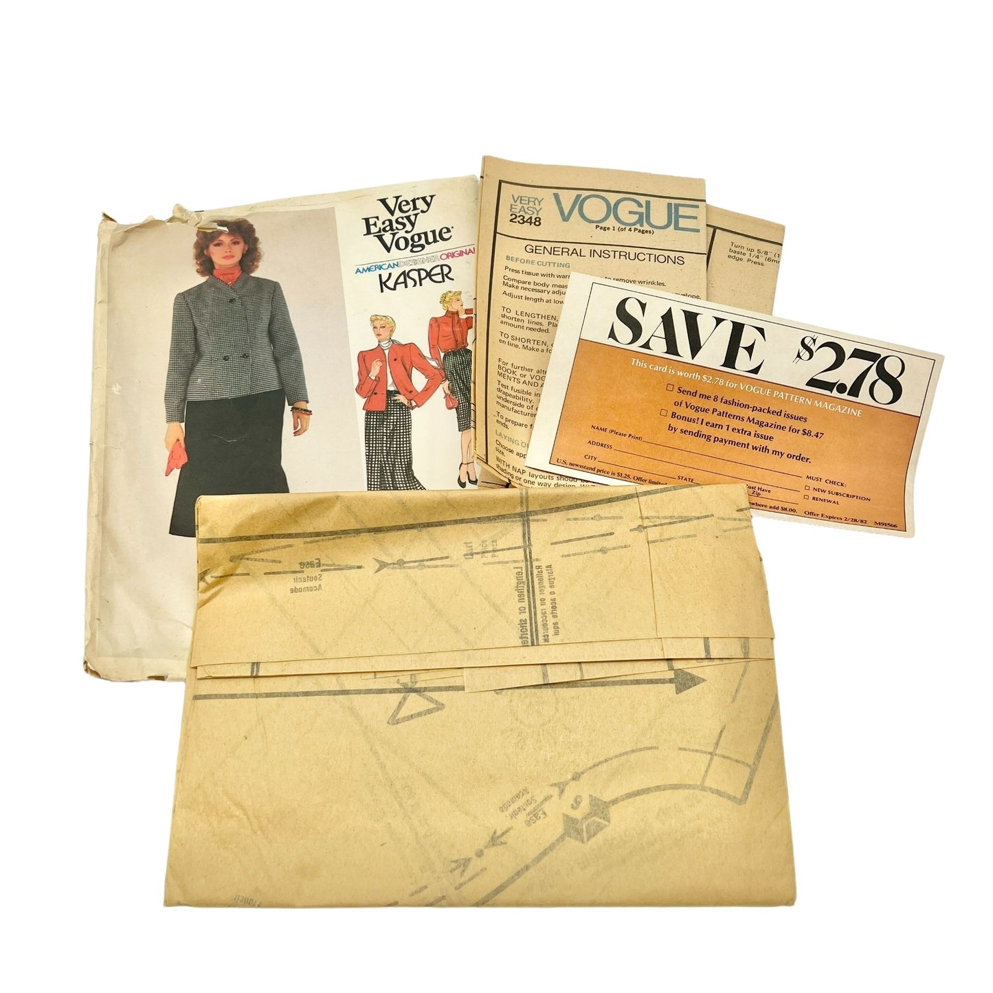 Very Easy Vogue 2348 Kasper Misses Jacket Blouse Skirt Size 8 Pattern Uncut