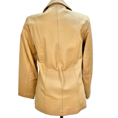 Dialogue Women's Medium Camel Leather Coat Polyester Lining Machine Wash