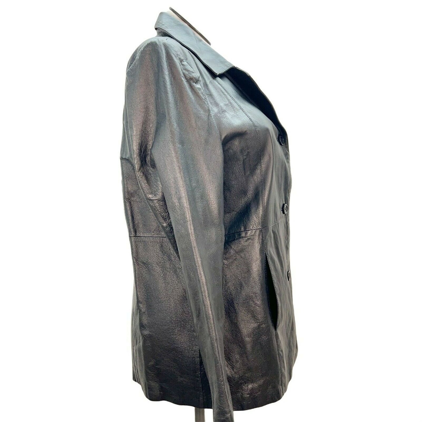 Dialogue Women's Large Black Leather Coat Polyester Lining Machine Wash
