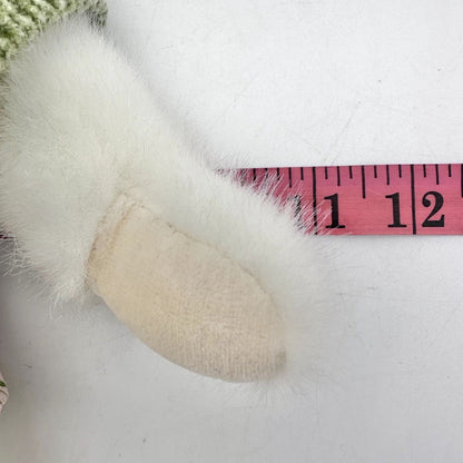 Stuffed Bunny 15 x 11 White Pink Flowered Jumper Bow Green Sweater NEW