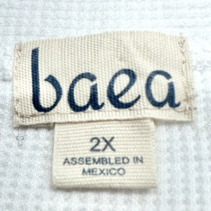 Baea Top Women's 2X White Waffle Knit Pink Pattern Long Sleeve Button Vneck NEW