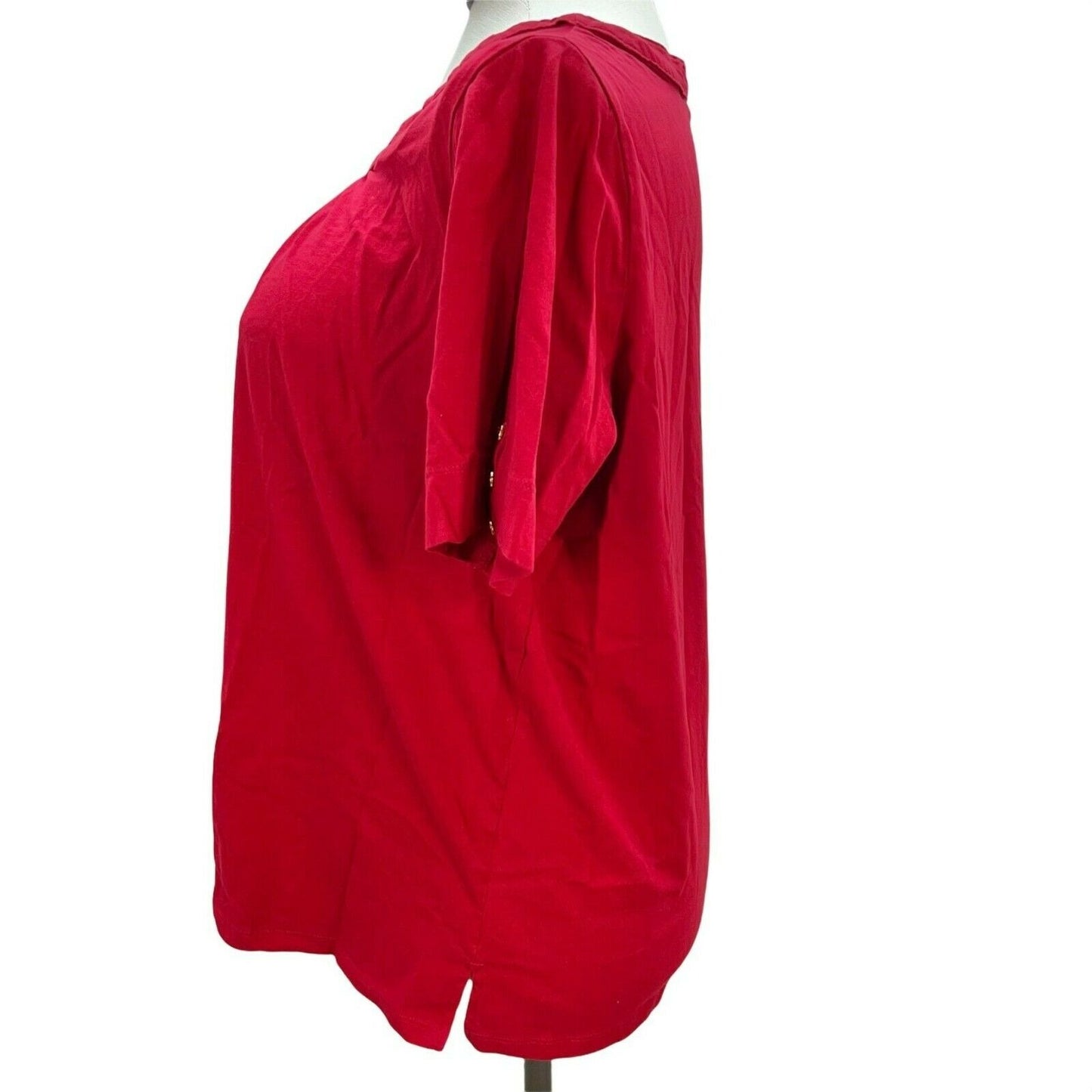 Woman Within M 14/16 Red Short Sleeve Shirt Button Accent