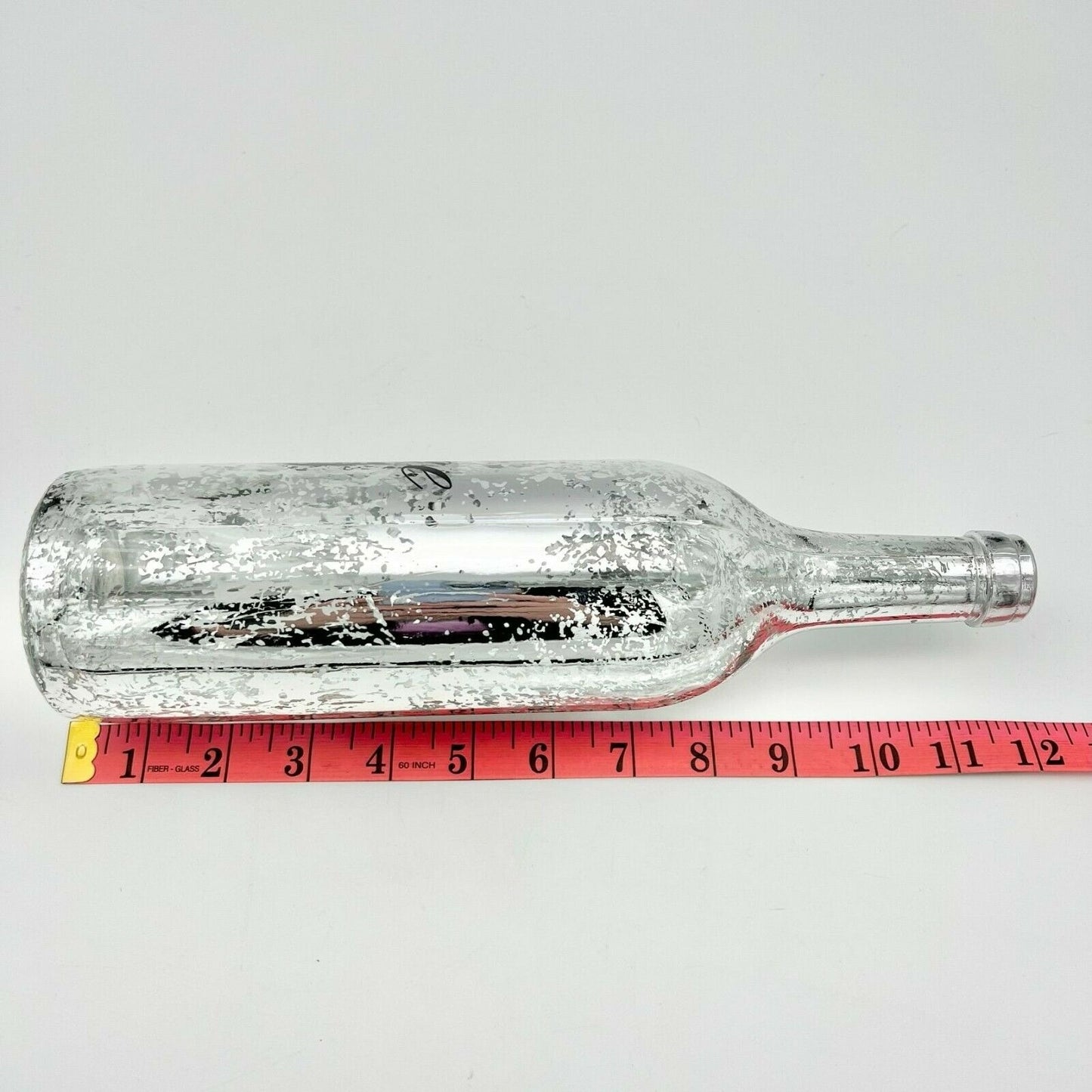 Upcycled Painted Peace Wine Bottle 12in Decor Silver