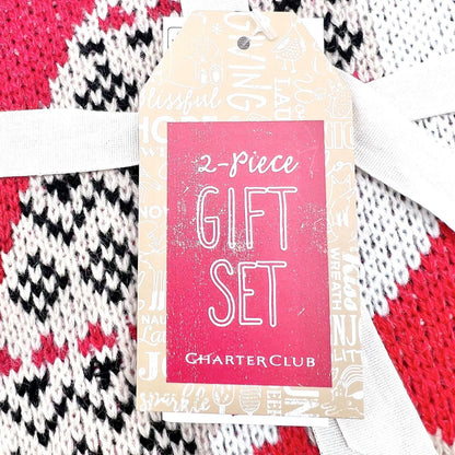 Charter Club 2-Piece Gift Set Scarf Hat One Size Red Owl Snowflakes NEW