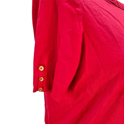 Woman Within M 14/16 Red Short Sleeve Shirt Button Accent